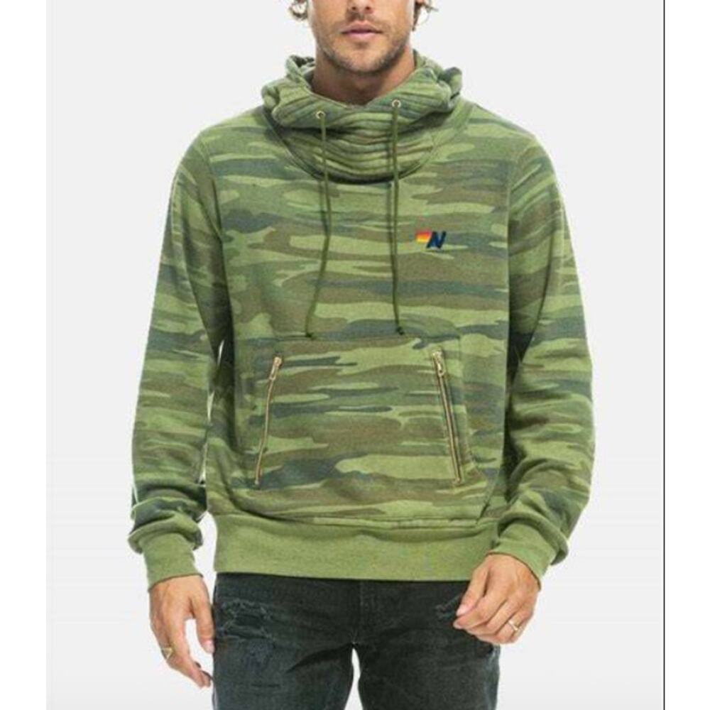 Aviator Nation Ninja Hoodie Large Camo Funnel Neck USA Gorpcore Streetwear